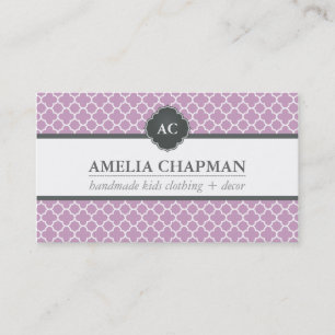 MONOGRAM modern morrocan mönster lilac lila grått Visitkort