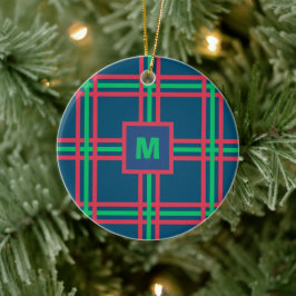 Monogram Modern Navy Blue Grönt Play Helgdag Julgransprydnad Keramik