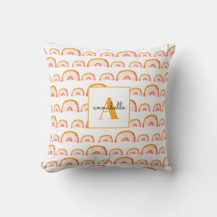 Monogram Modern Orange Akvarell Regnbåge Kudde