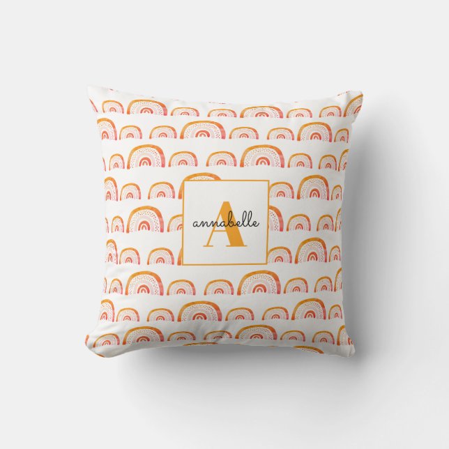 Monogram Modern Orange Akvarell Regnbåge Kudde (Framsida)