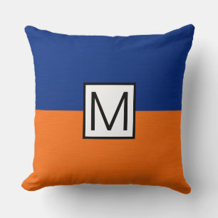 Monogram Modern Orange och Mörkblå Elegant Kudde