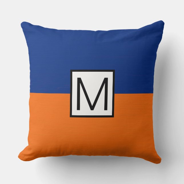 Monogram Modern Orange och Mörkblå Elegant Kudde (Framsida)