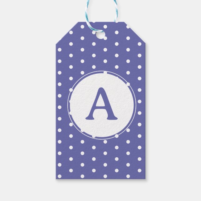 Monogram Modern Periwinkle Polka dots Birthday Presentetikett (Framsidan)