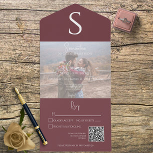 Monogram Modern Photo Burgundy Vin QR-kod