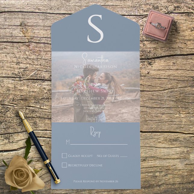 Monogram Modern Photo Dusty Blue - Ingen middag (Skapare uppladdad)