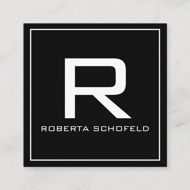 Monogram Modern Professionell Chic svart Fyrkantigt Visitkort (Framsida)