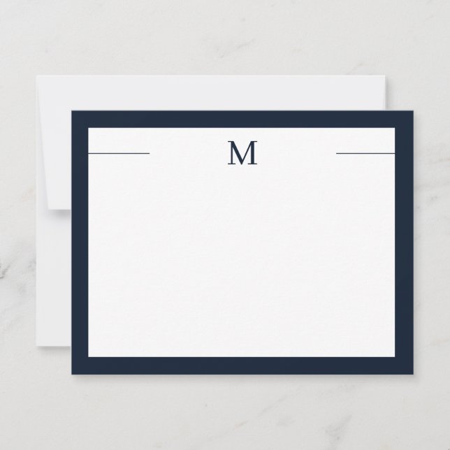 Monogram Modern Ram Navy White Flate Note Card Anteckningskort (Framsida)