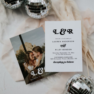 Monogram Modern Retro 70:s bröllopsinbjudan Inbjudningar