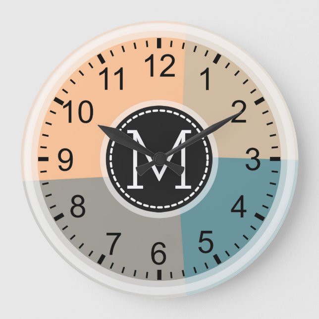 Monogram Modern Retro Färg Geometric #2 Stor Klocka (Framsida)