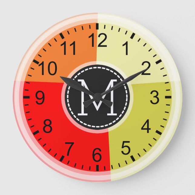 Monogram Modern Retro Färg Geometric #3 Stor Klocka (Framsida)