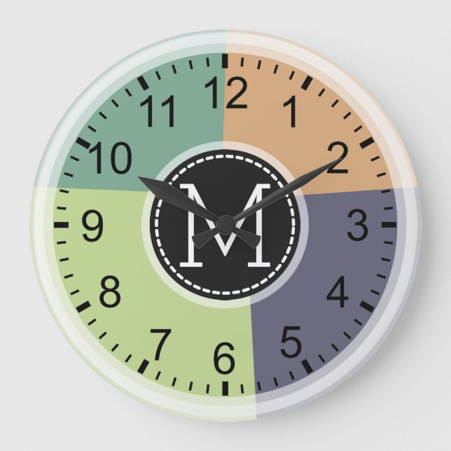 Monogram Modern Retro Färg Geometric #4 Stor Klocka (Framsida)