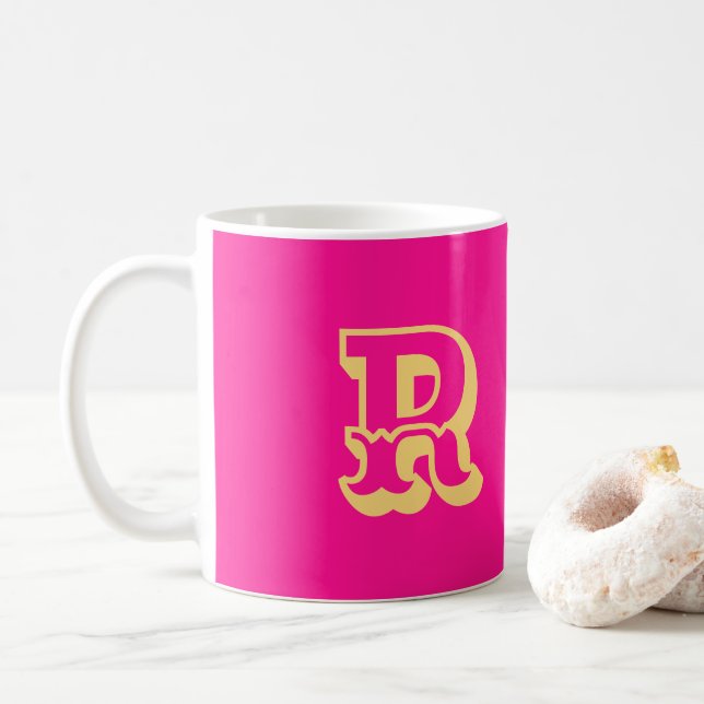 Monogram Modern Retro-teckensnitt, Shock rosa Kaffemugg (Med munk)