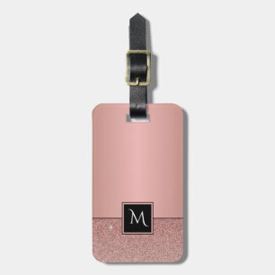 Monogram Modern Ro-guldblomma Glitter Girly Bagagebricka