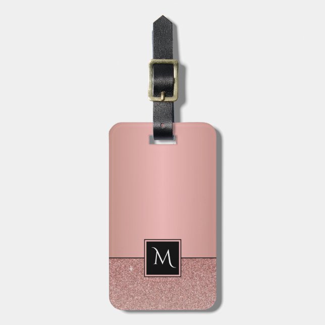 Monogram Modern Ro-guldblomma Glitter Girly Bagagebricka (Vertikal Framsida)