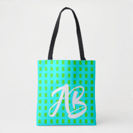 Monogram Modern Roligt Aqua Blue och Grönt Tygkasse