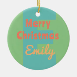 Monogram, modern rosa för korall julgransprydnad keramik