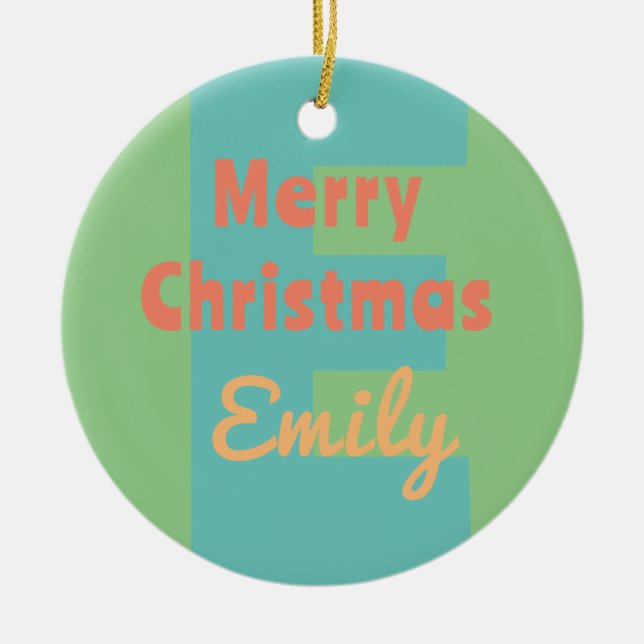 Monogram, modern rosa för korall julgransprydnad keramik (Framsidan)