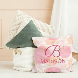 Monogram Modern Rosa Girly Glitter Personlig Kudde