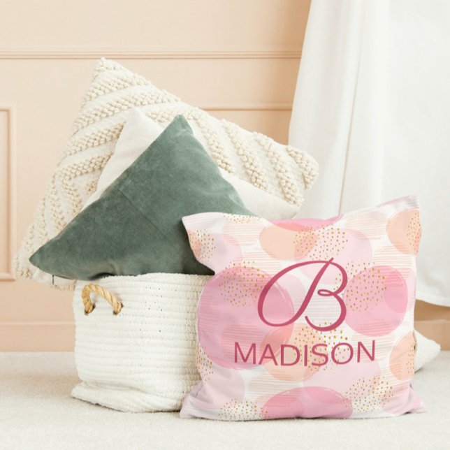 Monogram Modern Rosa Girly Glitter Personlig Kudde (Skapare uppladdad)