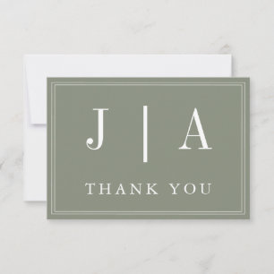 Monogram Modern Simple Sage Grönt White Bröllop Tack Kort