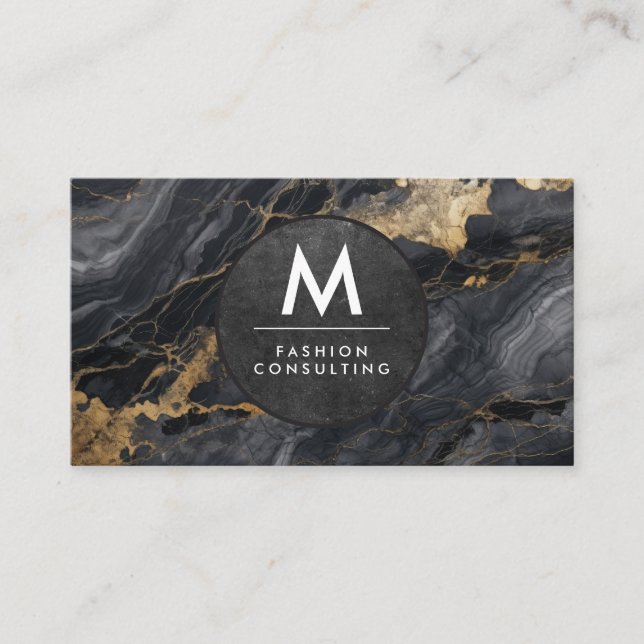 Monogram Modern Slate | Svart marmor Visitkort (Framsida)