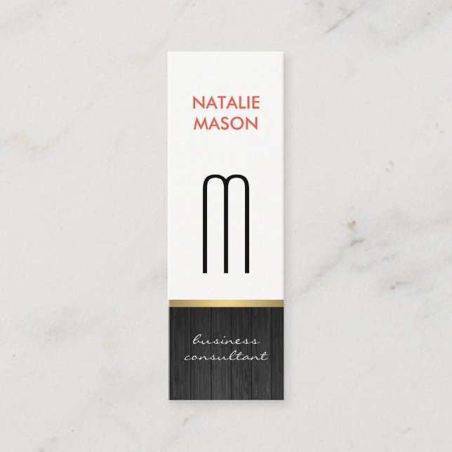 Monogram Modern Sleek Wood Guld Trim Mini Visitkort (Framsida)