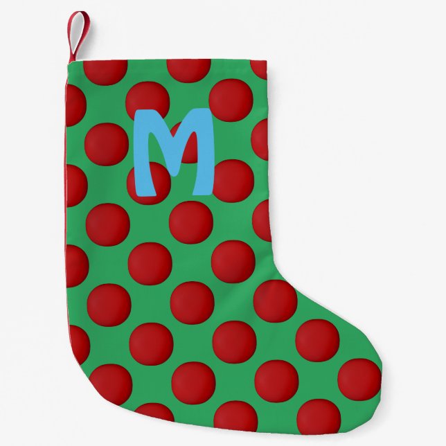 Monogram Modern Stilfull Röd Prickmönster Liten Julstrumpa (Framsidan)