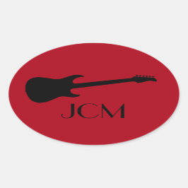 Monogram Modern svart elgitarr på mörkröd Ovalt Klistermärke