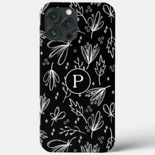 Monogram Modern Svart Vitt Blommönster