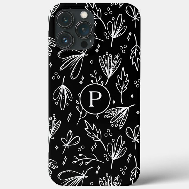 Monogram Modern Svart Vitt Blommönster (Baksida)