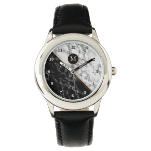 Monogram Modern Watch Black White Marble Armbandsur