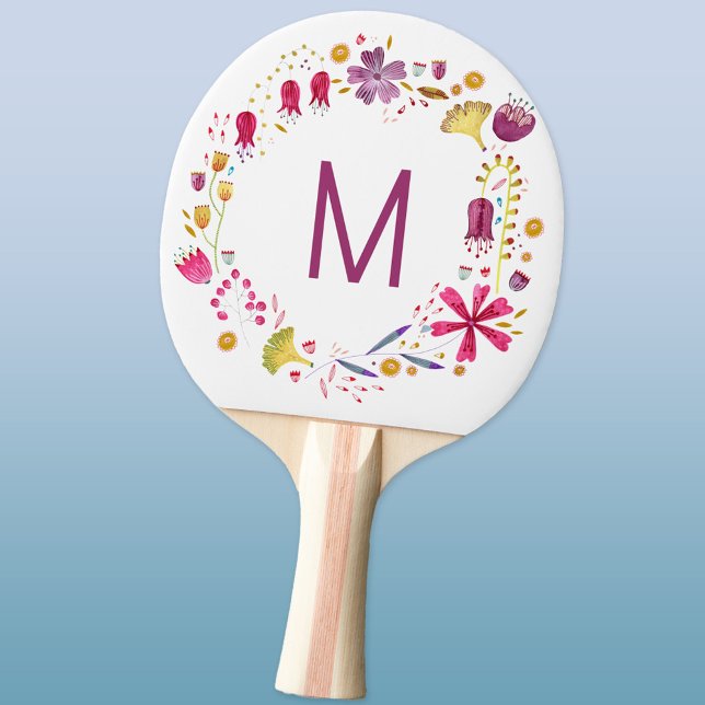 Monogram Modern Watercolor-Blommigt Pingisracket (Floral watercolor monogram initial personalized ping pong paddle)