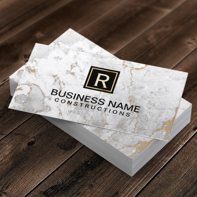 Monogram Modern White Marble Visitkort (Skapare uppladdad)