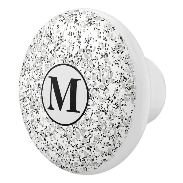 Monogram Modern White Terrazzo Knopp (Höger)