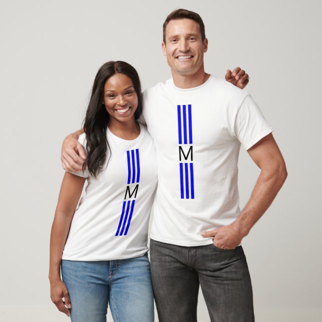 Monogram Moderna Blå Ränder T Shirt (Unisex)
