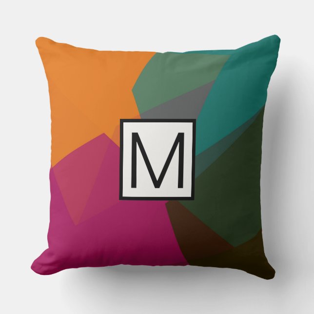 Monogram Moderna Eleganta Retro Färger Geometrisk  Kudde (Framsida)