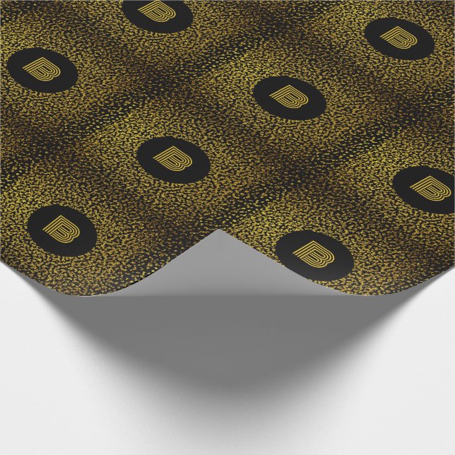 Monogram moderna gyllene prickar svarta presentpapper (Hörn)