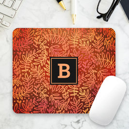 Monogram modernt löv löv mönster orange guld musmatta
