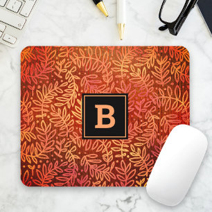 Monogram modernt löv löv mönster orange guld musmatta