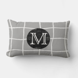 Monogram modernt målat rutnätsmönster mönster gråt lumbarkudde