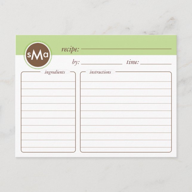 Monogram Möhippa Recept Card Vykort (Framsida)