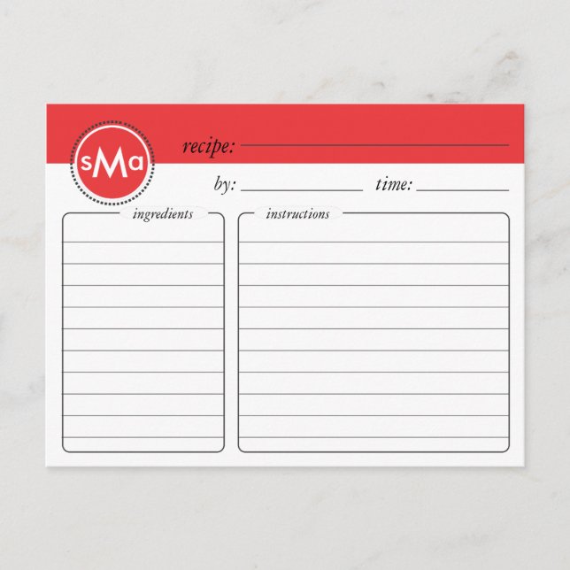 Monogram Möhippa Recept Card Vykort (Framsida)