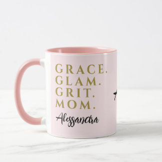 Monogram Mom Quote Inspirational Pastel Pink Gold Mugg