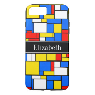 Monogram Mondrian Stil Red Blue Gult Black Namn