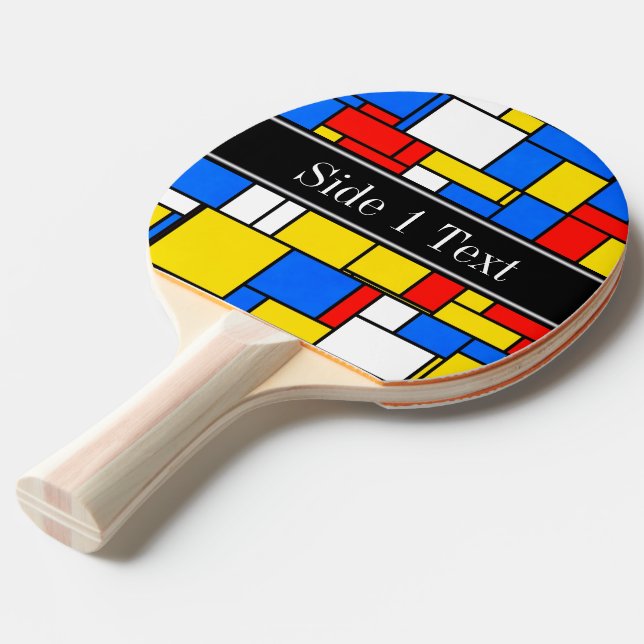 Monogram Mondrian Stil Red Blue Gult Black Namn Pingisracket (Frontvinkel)