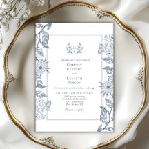 Monogram-monogram Elegant Fransk Blå Bröllop