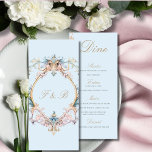 Monogram Monogram Meny för Bröllop ReEmergency Era<br><div class="desc">En opulent vintage, en tidsålder med bröllopsinbjudan. Med elegant ramade vapensköldar som överger initialer Mjuka blått med blått lila och nyp i en pastellnyans som återspeglar nödtiden. Vintage och elegant personligt bröllp design. En personligt bröllp Menu-design med information som du enkelt kan ändra för att anpassa din stationära bröllop. Personlig...</div>