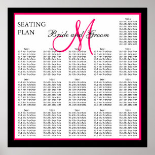 Monogram monogram sittdiagram för rosa Bröllop Poster