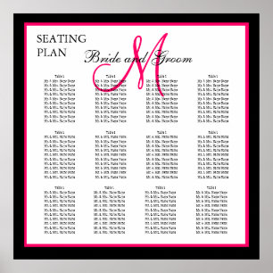 Monogram monogram sittdiagram för rosa Bröllop Poster
