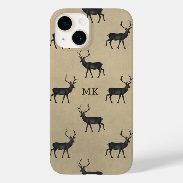Monogram Monogrammed Hjort Stag Rustic Mönster (Baksida)